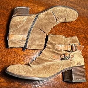 Paul Green Newbury Brown Suede Double Buckle Ankle Boots Size 7 EUC